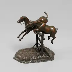 Constantin Cristesco, Untitled, a patinated bronze study of two bridled horses jumping a hurdle