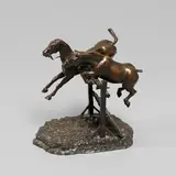 Constantin Cristesco, Untitled, a patinated bronze study of two bridled horses jumping a hurdle