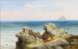 George Edwards Hering, Fishermen On A Crag By The Firth Of Forth, Bass Rock Beyond