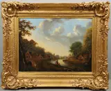 Julius Caesar Ibbetson, Figures At A Rural Riverside Village