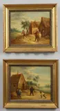 Peasants Playing A Ball Game; Peasants By Cottages by David Teniers the Younger, sold Apr 2023