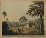 Lieutenant James Hunter, OVERFLOWING THE TANK AT STRUPERMADOR; A VIEW ON THE ROAD AT STRUPERMADOR (from `PICTORIAL SCENERY IN THE KINGDOM OF MYSORE`, pls.24, 25), aquatints with hand colouring