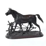 Barbary Stallion (Djinn) by Pierre-Jules Mêne, a mid 19th century bronze study of a stallion modelled standing next to a rustic fence, sold Jan 2023