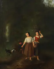 Ferdinand de Braekeleer, Figures With A Dog By A Woodland Stream