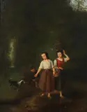 Ferdinand de Braekeleer, Figures With A Dog By A Woodland Stream