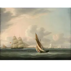 William John Huggins, Shipping In The English Channel: Frigates, With A French Sailing Boat In The Foreground