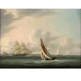 William John Huggins, Shipping In The English Channel: Frigates, With A French Sailing Boat In The Foreground