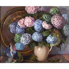 Sam Morse-Brown, A Jug Of Hydrangeas And A Chelsea Figure