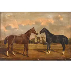 William Henry M. Turner, A Bay Horse And A Chestnut Horse, Standing Near A Country House, oil on canvas