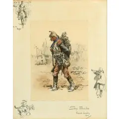 Charles Johnson Payne, Sans Panache, French Cavalry, 1914, with blindstamp and printed remarques