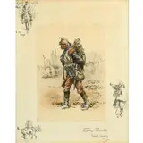Charles Johnson Payne, Sans Panache, French Cavalry, 1914, with blindstamp and printed remarques