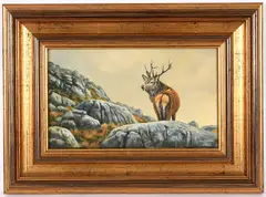 Hans Bulder, Stag On An Outcrop, oil on canvas