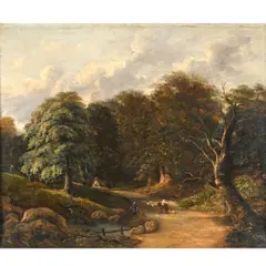George Vincent, Woodland Road With Horse, Figure And Sheep