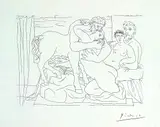 Pablo Picasso, Sculpteur et son modèle avec un groupe sculpté représentant un centaure embrassant une femme, 1933, Etching