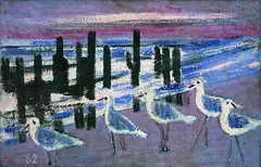 Michel Wagner, Strand mit Möwen, 1962, Oil on canvas