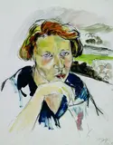 Friedrich Karl Gotsch, Junge Frau, auf einer Terrasse sitzend