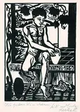 2 Bll.: Knaben. Knabe Gefäß formend by Erich Heckel, Woodcut, sold Mar 2002