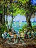 Wolfgang Heinz Unger, Gartencafe, Oil on canvas