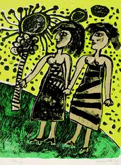 d.i. C. G. van Beverloo Corneille, 2 Bll.: Les deux Sœurs. L'arbre extatique, 1973, Lithograph printed in colours