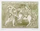 Eduard Bargheer, 3 Bll.: Amazonenkampf, Palermo. Etruskisches Fresko, Tarquinia. Florenz., Colour etching
