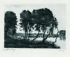 Baumlandschaft mit See by Lesser Ury, Etching, sold Mar 2002