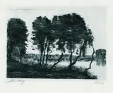 Lesser Ury, Baumlandschaft mit See, Etching