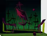 Mac Zimmermann, Bühnenbildentwurf - Segelschiffe, Gouache