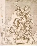 Horst Janssen, Zwei raufende Bauern, nach Bellange, Etching