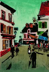 Gottfried Richter, 2 Bll. Südfranzösische Straßenszenen, Linocut printed in colours