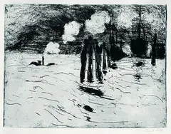Emil Nolde, Hamburg, Schiff im Dock, 1910, Etching