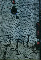 Horst Janssen, Großer Regen I, Woodcut printed in colours