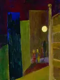 Béla Kádár, Mondscheinlandschaft, Oil on cardboard