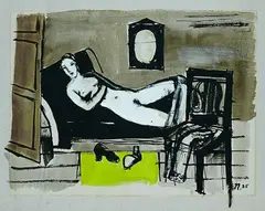 Otto Nagel, Weiblicher Akt, auf dem Sofa liegend, Gouache