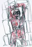 Markus Lüpertz, Stehende Figur mit erhobenen Armen, Drawing in colour crayon