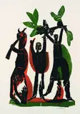 HAP Grieshaber, Festliche Wiese, 1968, Woodcut printed in colours