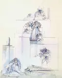 Fabrizio Clerici, Il Minotauro accusa la vecchia madre, 1985, Indian ink pen drawing