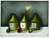 Friedrich Meckseper, Drei Flaschen, Colour etching