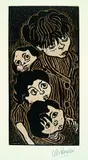 Otto Pankok, Lauschende Kinder, 1947, Woodcut printed in colours