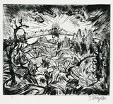 Fritz Schaefler, 3 Bll.: Sonnenuntergang. Sonne im Winter. Waldarbeiter, Etching