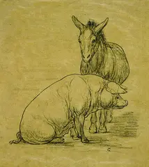 August Gaul, Schwein und Esel, Pencil