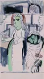 Charles Crodel, Interieur mit zwei Frauen