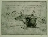 Max Slevogt, 2 Bll.: Überfall (Der Riese und die Zwerge). Reiterkampf, Etching