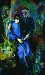 Hanns Katz, Selbstbildnis mit Fränze und Affen, 1934, Oil on panel
