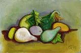 Stilleben mit Blättern und Kürbissen by Karl Hofer, 1948, Oil on canvas, sold Dec 2001