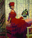 Fritz Erler, Dame mit Maske, 1909, Oil on panel