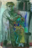 Otto Dix, Selbstbildnis mit Kind vor der Staffelei, 1947, Pastel