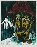Max Pechstein, Rauchender Schweizer, 1923, Woodcut printed in colours