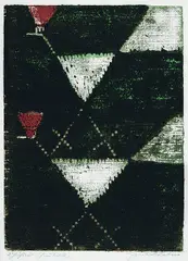 2 Hühner by Ewald Mataré, 1962, Woodcut printed in colours, sold Dec 2001