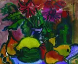 Rudolf Bredow, Stillleben mit Dahlienstrauß, 1963, Watercolour