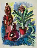 Max Pechstein, Stilleben mit Holzfigur und Amaryllis, 1923, Lithograph